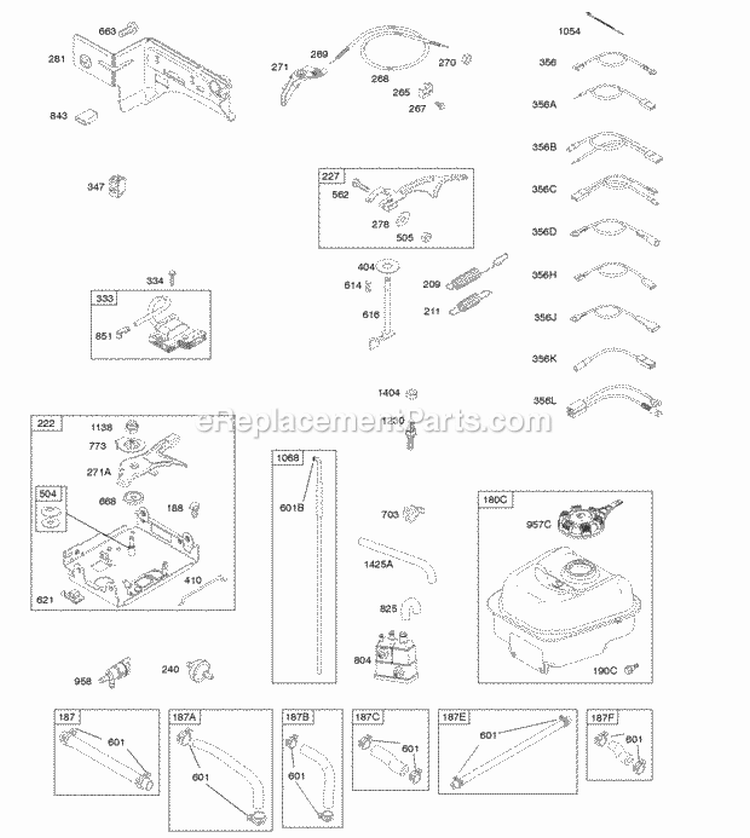 Controls Fuel Supply Governor Spring Ignition Diagram and Parts List for 21T112-0114-F1  Briggs and Stratton Engine
